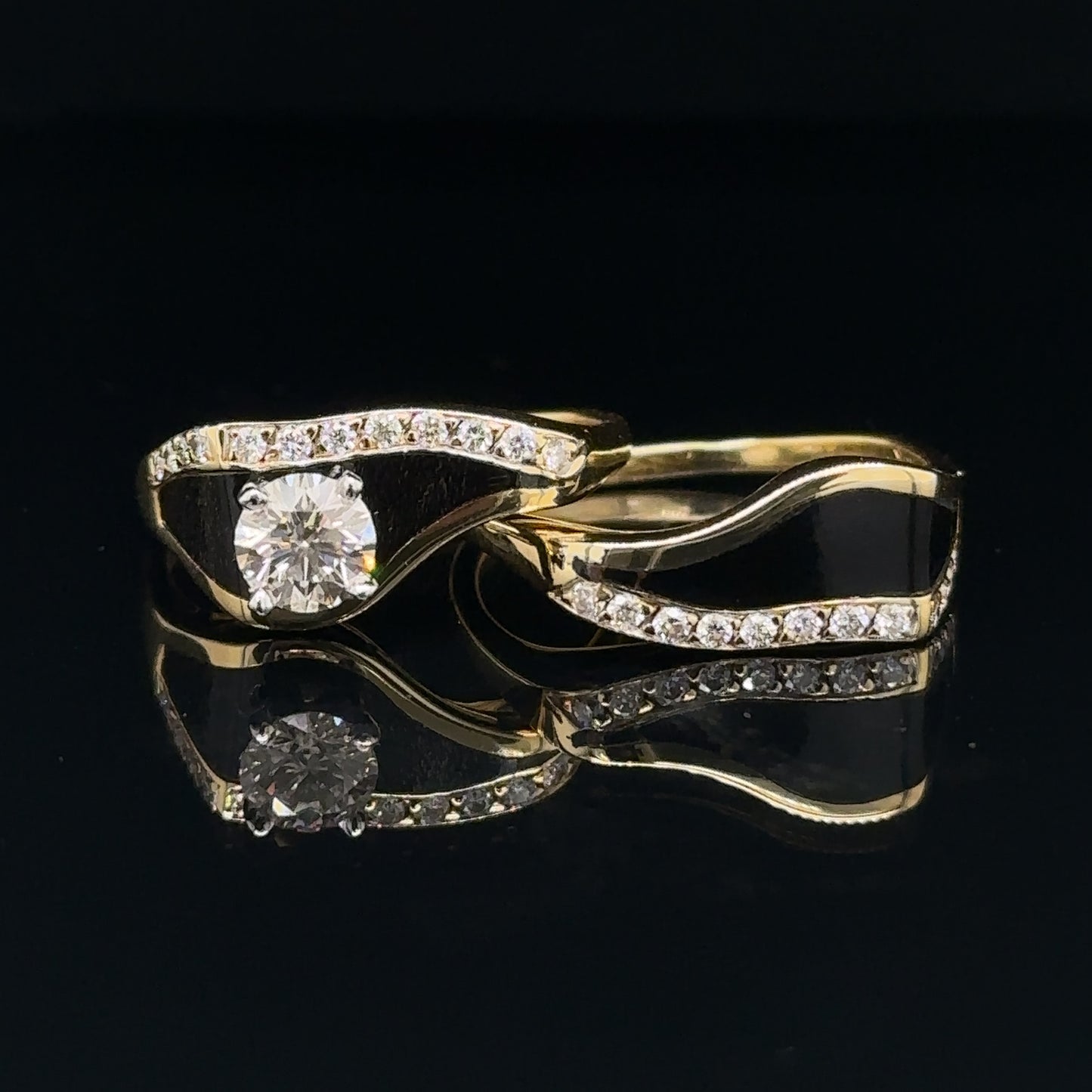 Natural Black Coral And Diamond Wedding Set