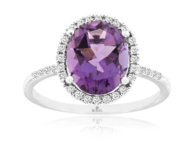 Amethyst And Diamond Halo Ring