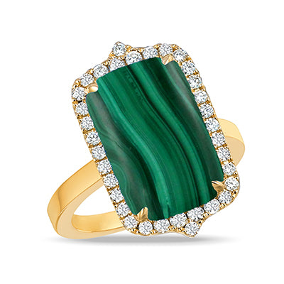 Malachite And Diamond Halo Ring
