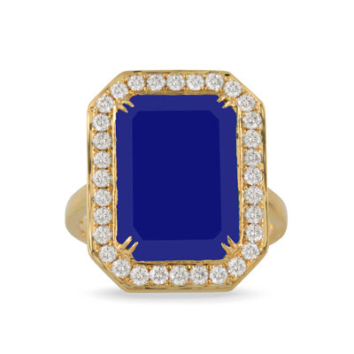 Lapis Lazuli And Diamond Halo Ring