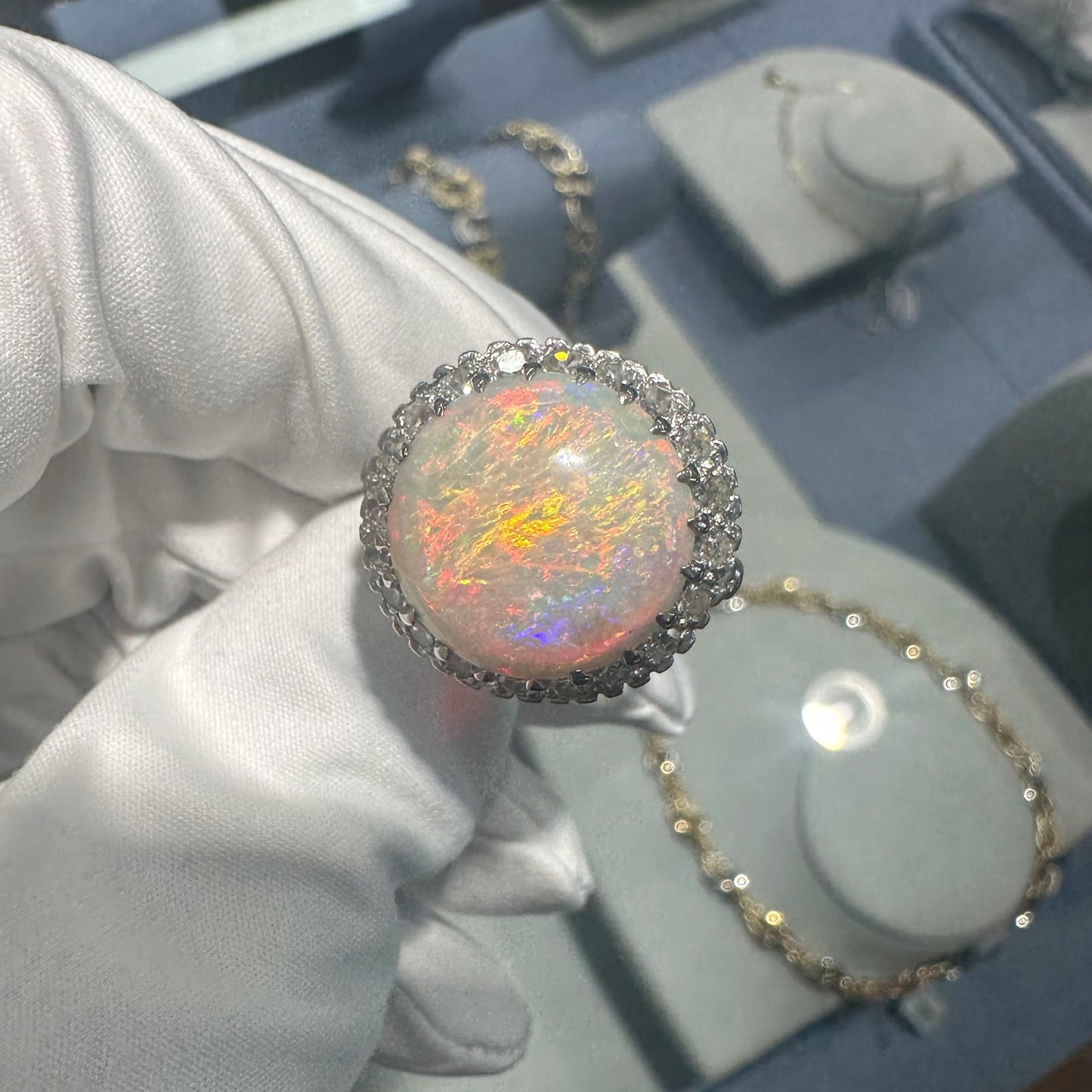 Australian Opal And Diamond Ring