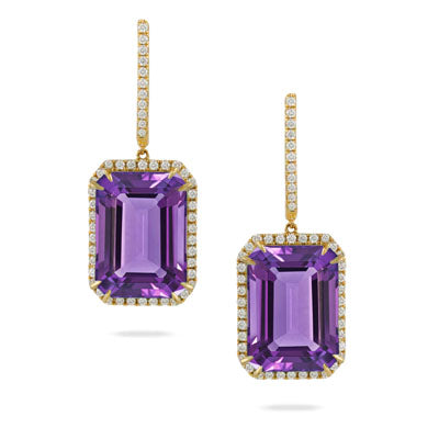 Amethyst Halo Drop Earrings
