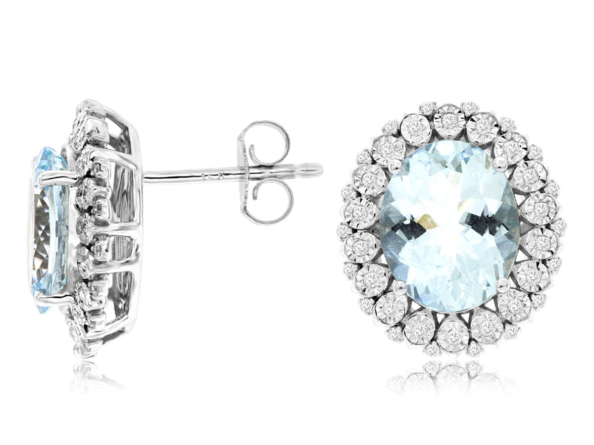 Aquamarine and Diamond Halo Earrings