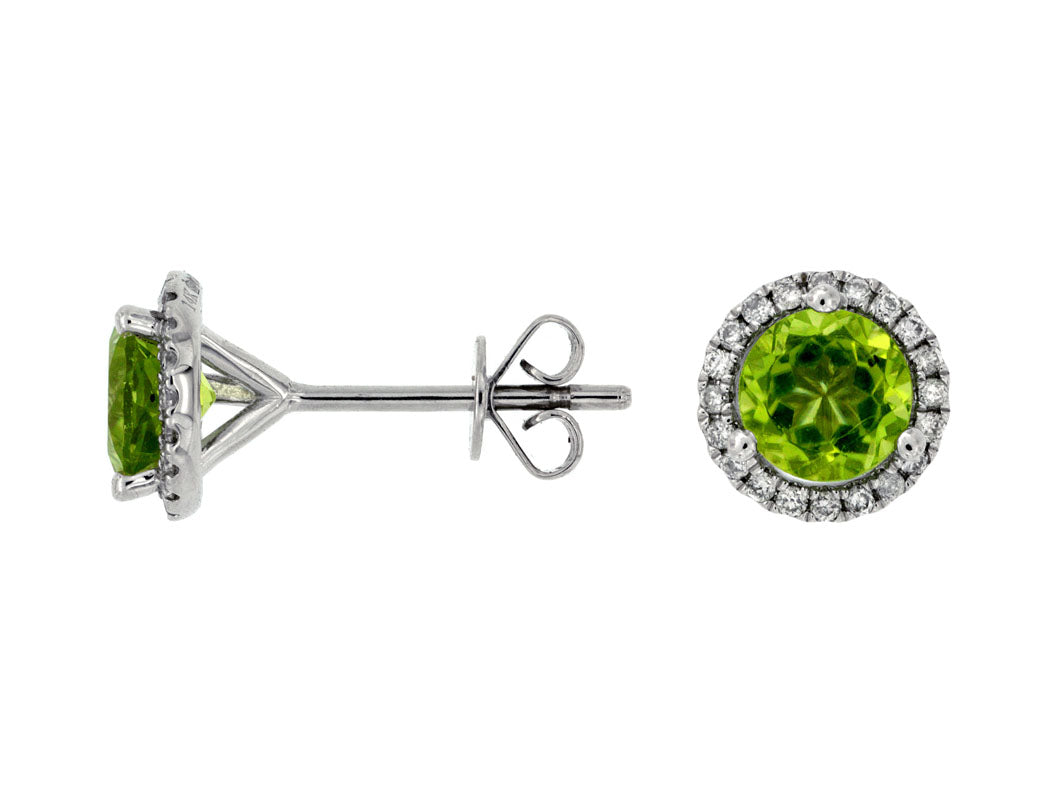 Peridot And Diamond Halo Earrings