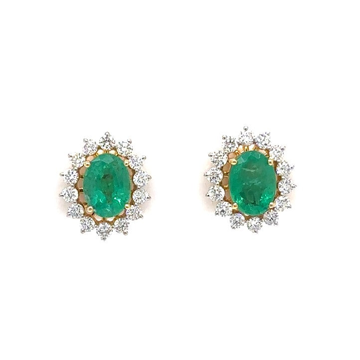 Emerald Stud Earrings With Diamond Jackets