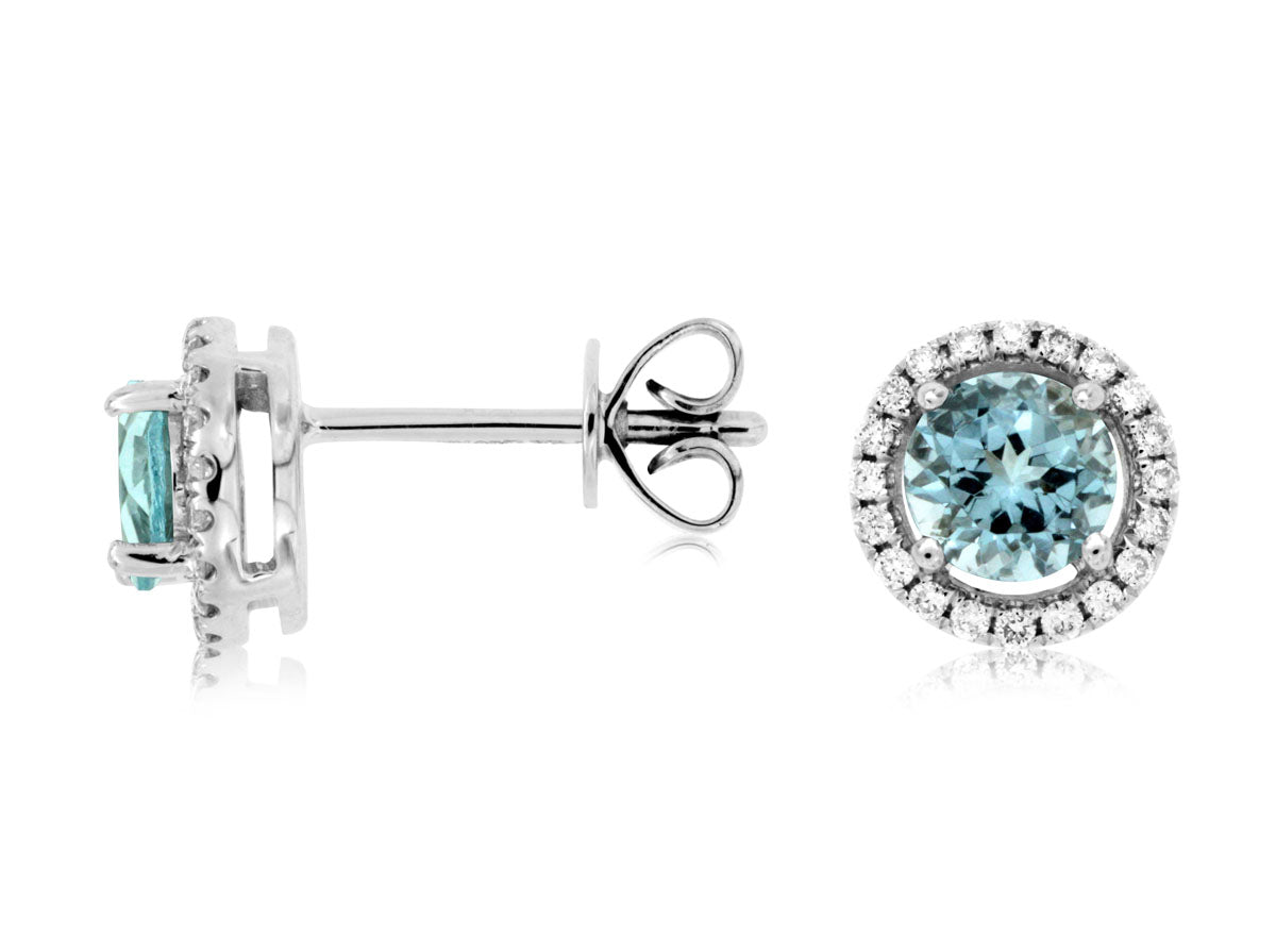 Aquamarine And Diamond Halo Earrings