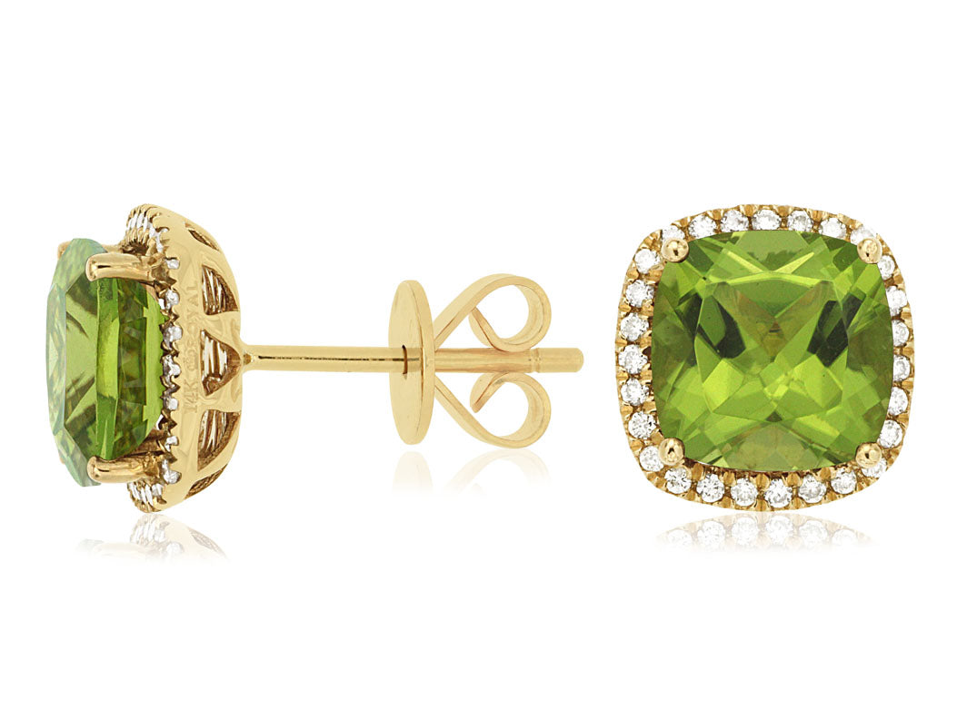 Peridot And Diamond Halo Earrings