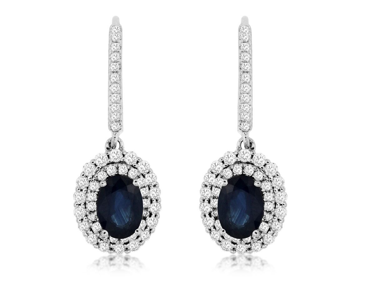 Sapphire Halo Drop Earrings