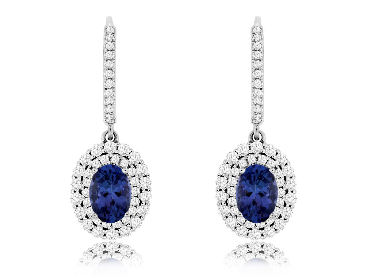 Tanzanite Halo Drop Earrings
