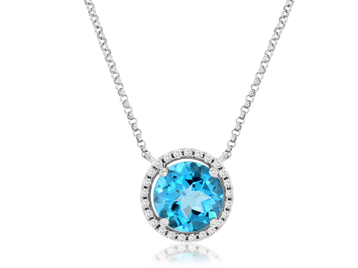 Blue Topaz And Diamond Halo Necklace
