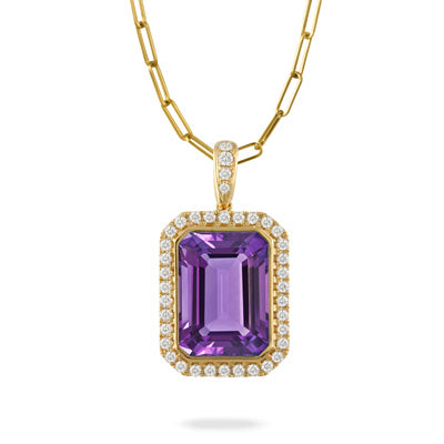 Amethyst And Diamond Halo Necklace