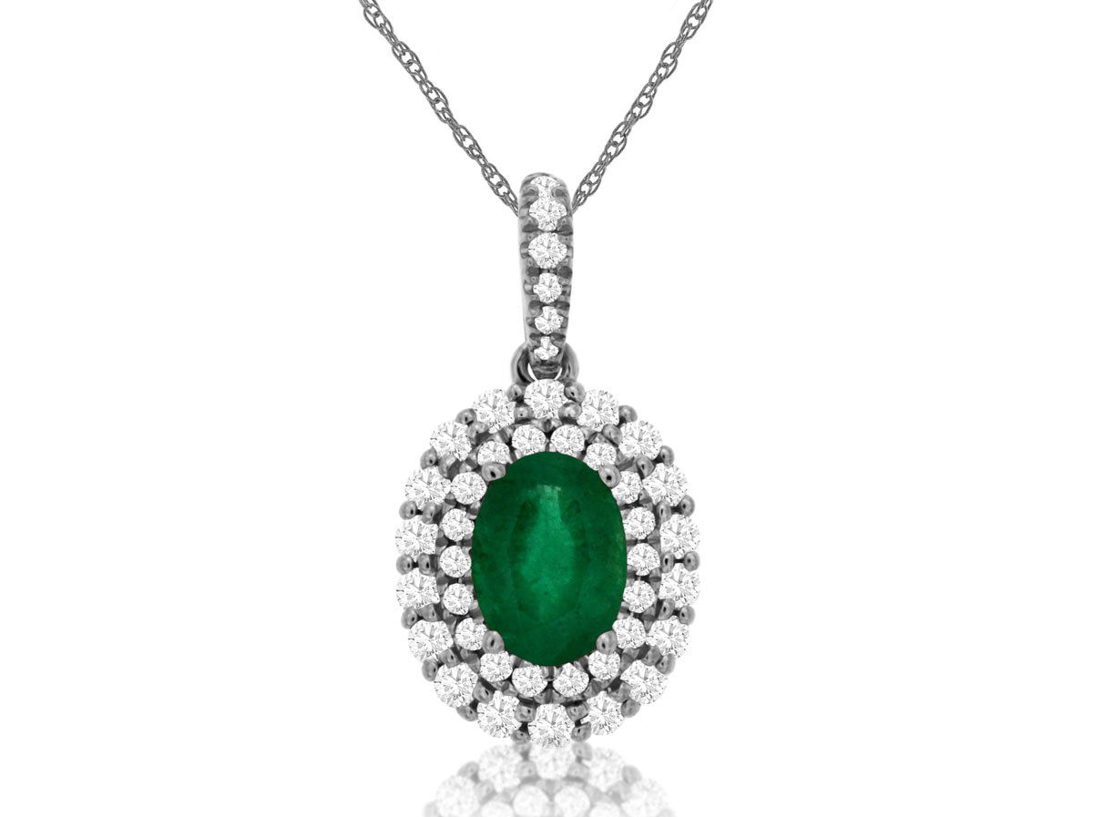 Emerald And Diamond Double Halo Necklace
