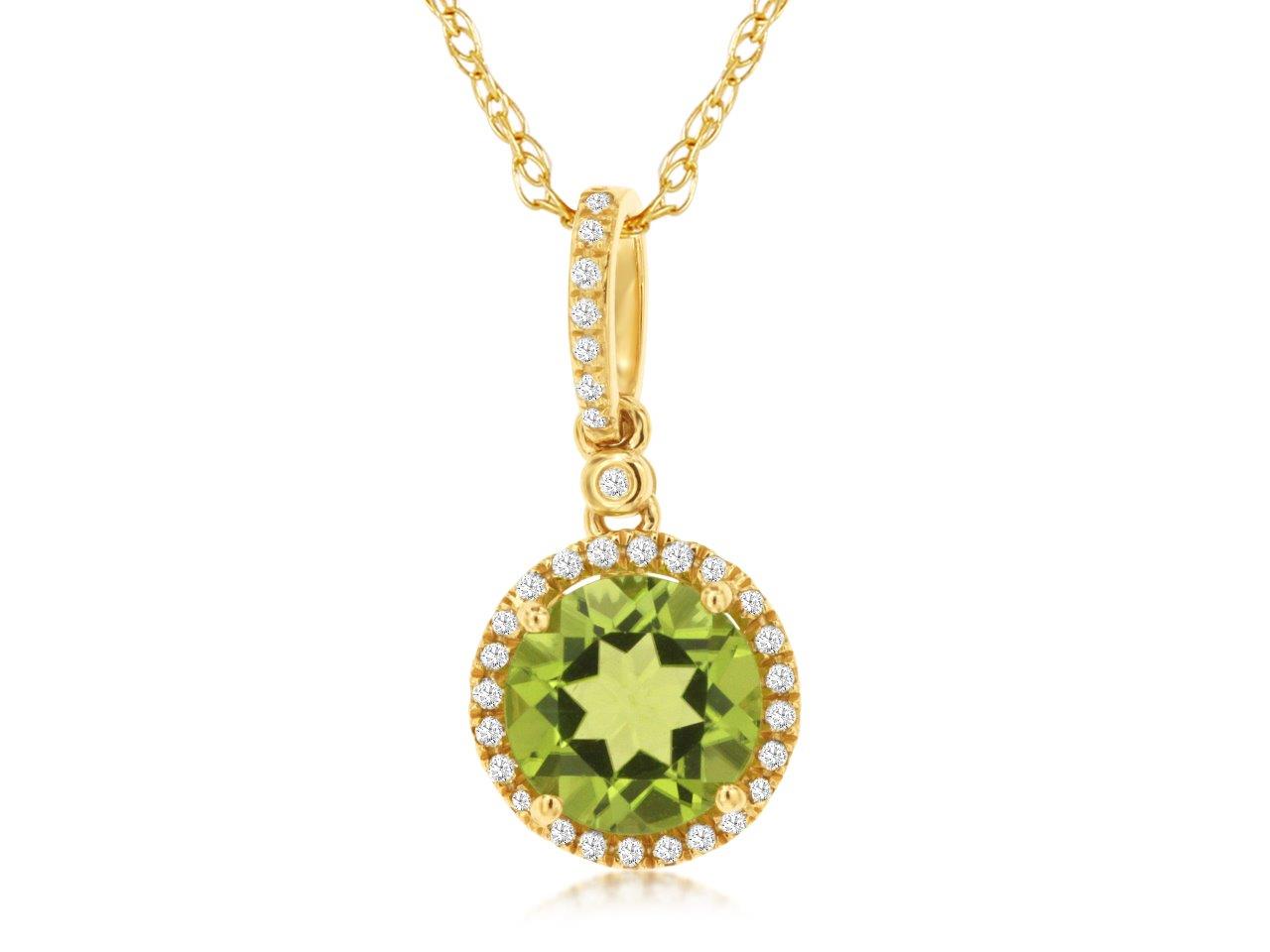 Peridot and Diamond Halo Necklace