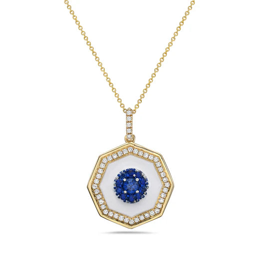 Sapphire And Diamond Enameled Necklace