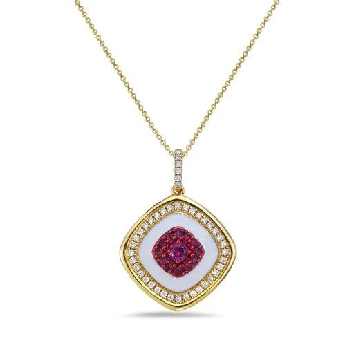 Pink Sapphire And Diamond Enameled Necklace