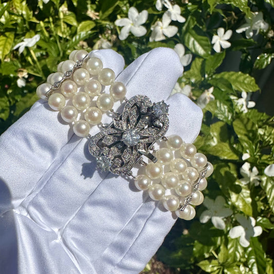 Estate Pearl And Diamond Bracelet