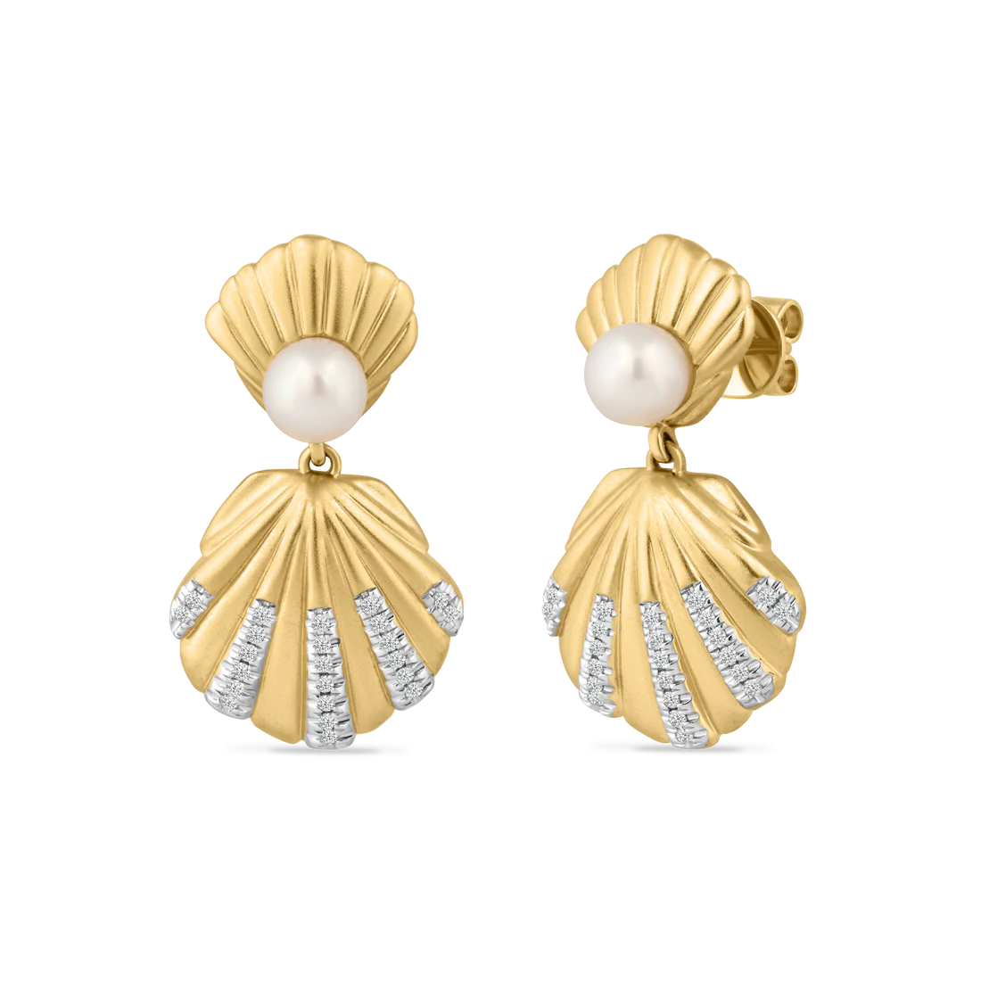 Pearl And Diamond Seashell Earrings