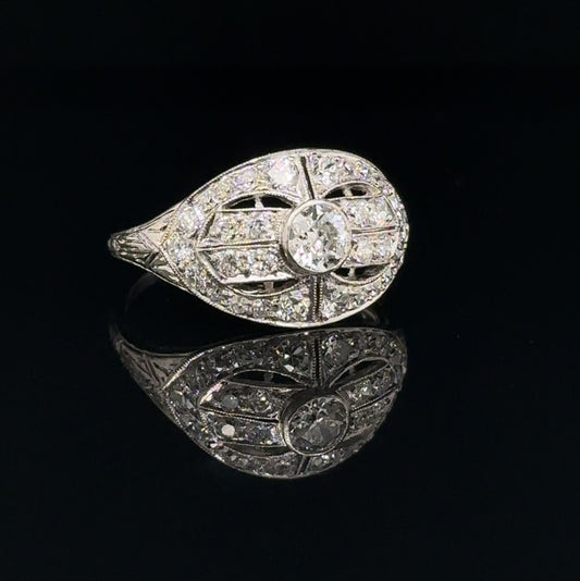 1930's Art Deco Platinum And Diamond Ring Signed Korbin Bros