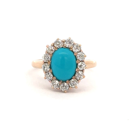 Turquoise And Diamond Halo Ring