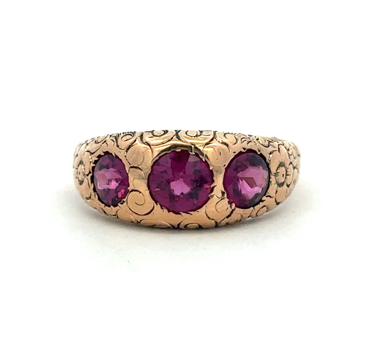 Hand Engraved Garnet Ring