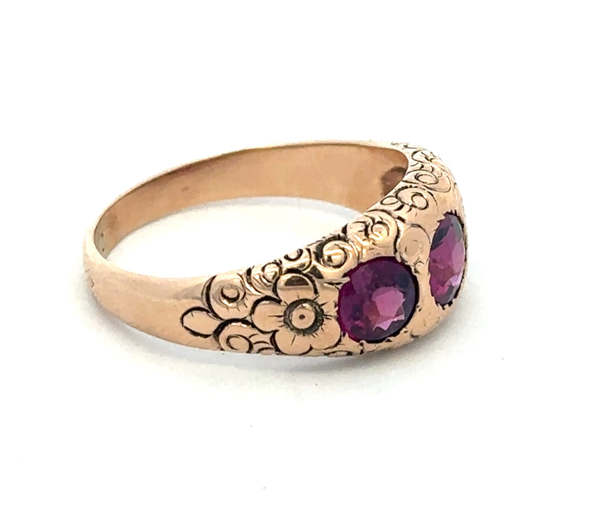 Hand Engraved Garnet Ring