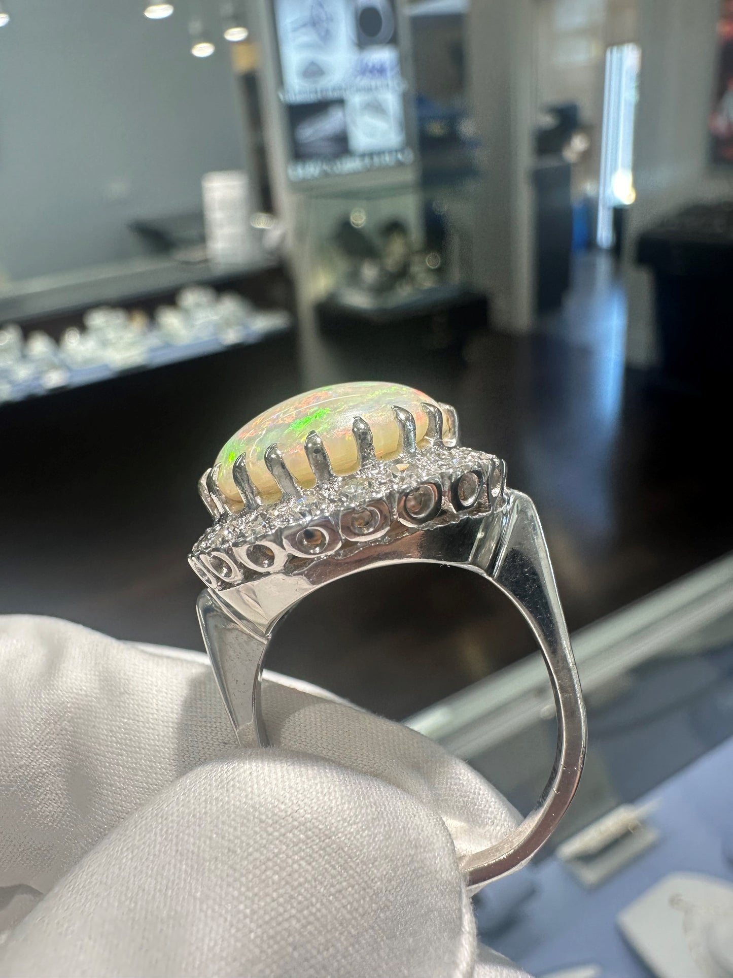 Estate Australian Opal And Diamond Ring