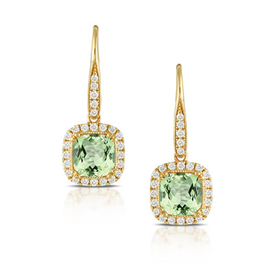 Mint Green Amethyst And Diamond Halo Drop Earrings