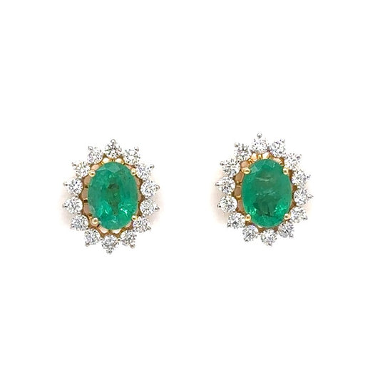 Emerald Stud Earrings With Diamond Jackets