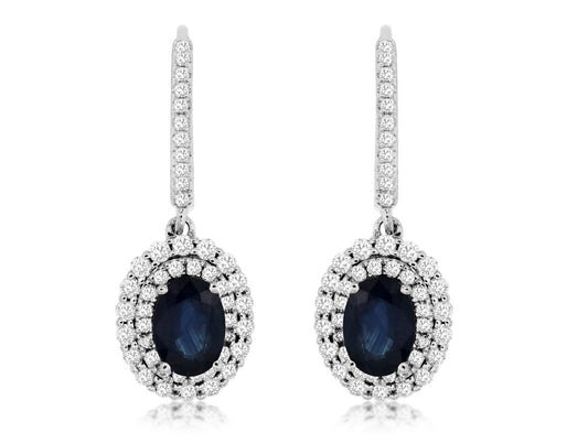 Sapphire Halo Drop Earrings