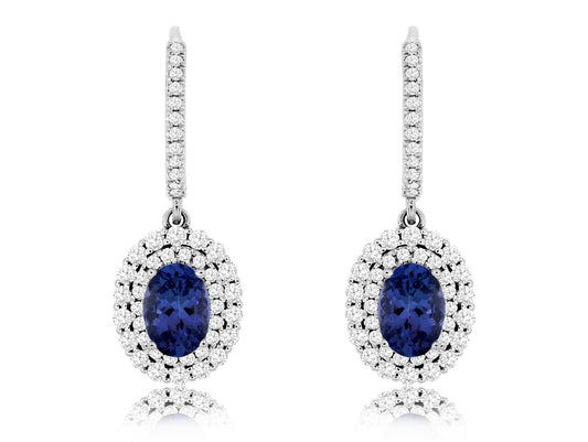 Tanzanite Halo Drop Earrings