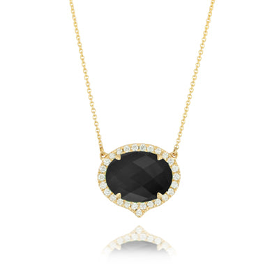 Onyx and Diamond Halo Necklace