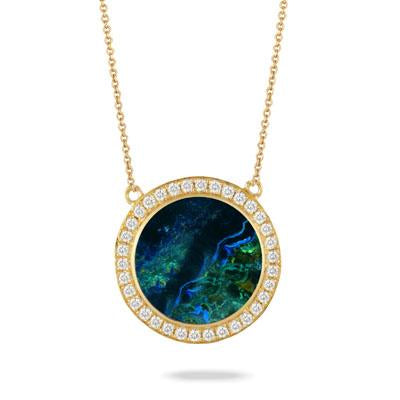 Yellow Gold and Diamond Terra Necklace with Azurite Malachite