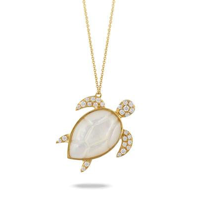 White Mother of Pearl Orchid Turtle Pendant