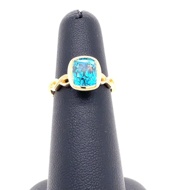 Cutsom 14k Yellow Gold Cambodian Blue Zircon Ring