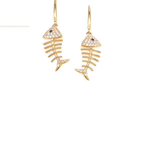 14k Yellow Gold and Diamond DeadFish Earrings
